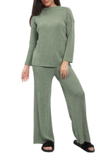 Load image into Gallery viewer, Chunky Knitted Ribbed Polo High Neck Top Leggings Loungewear Set
