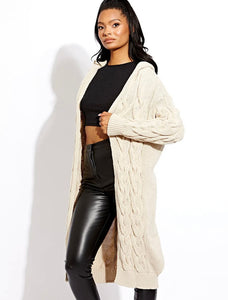 Cable Knit Hooded Cardigan