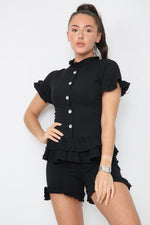 Load image into Gallery viewer, Diamond Frilled Edge Short Co-Ord Set
