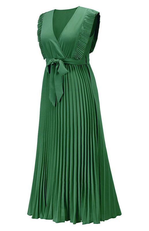 Green Curve Lotus Leaf Sleeve Dress