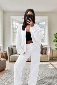 New Style Oversized Fleece Zipper & Wide Leg Tracksuit Bottoms