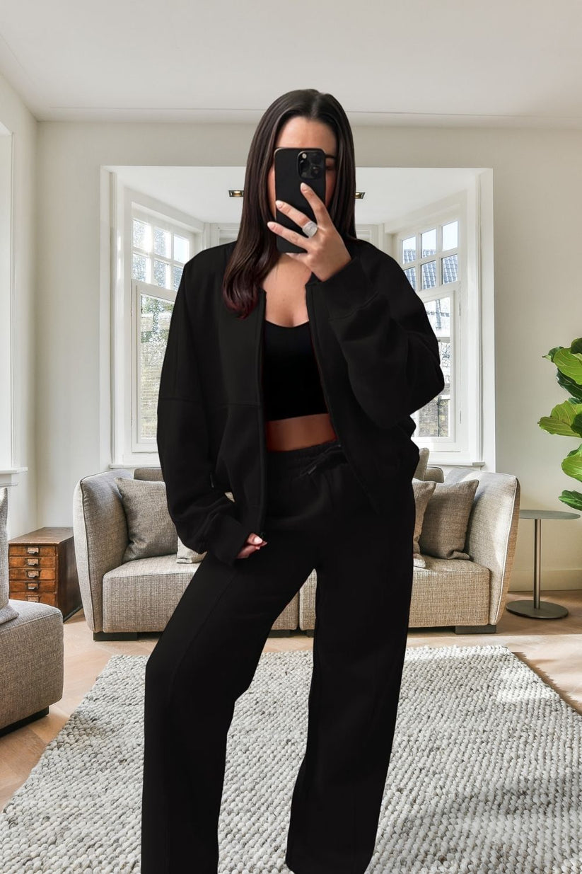 New Style Oversized Fleece Zipper & Wide Leg Tracksuit Bottoms