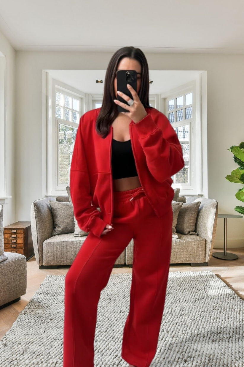 New Style Oversized Fleece Zipper & Wide Leg Tracksuit Bottoms