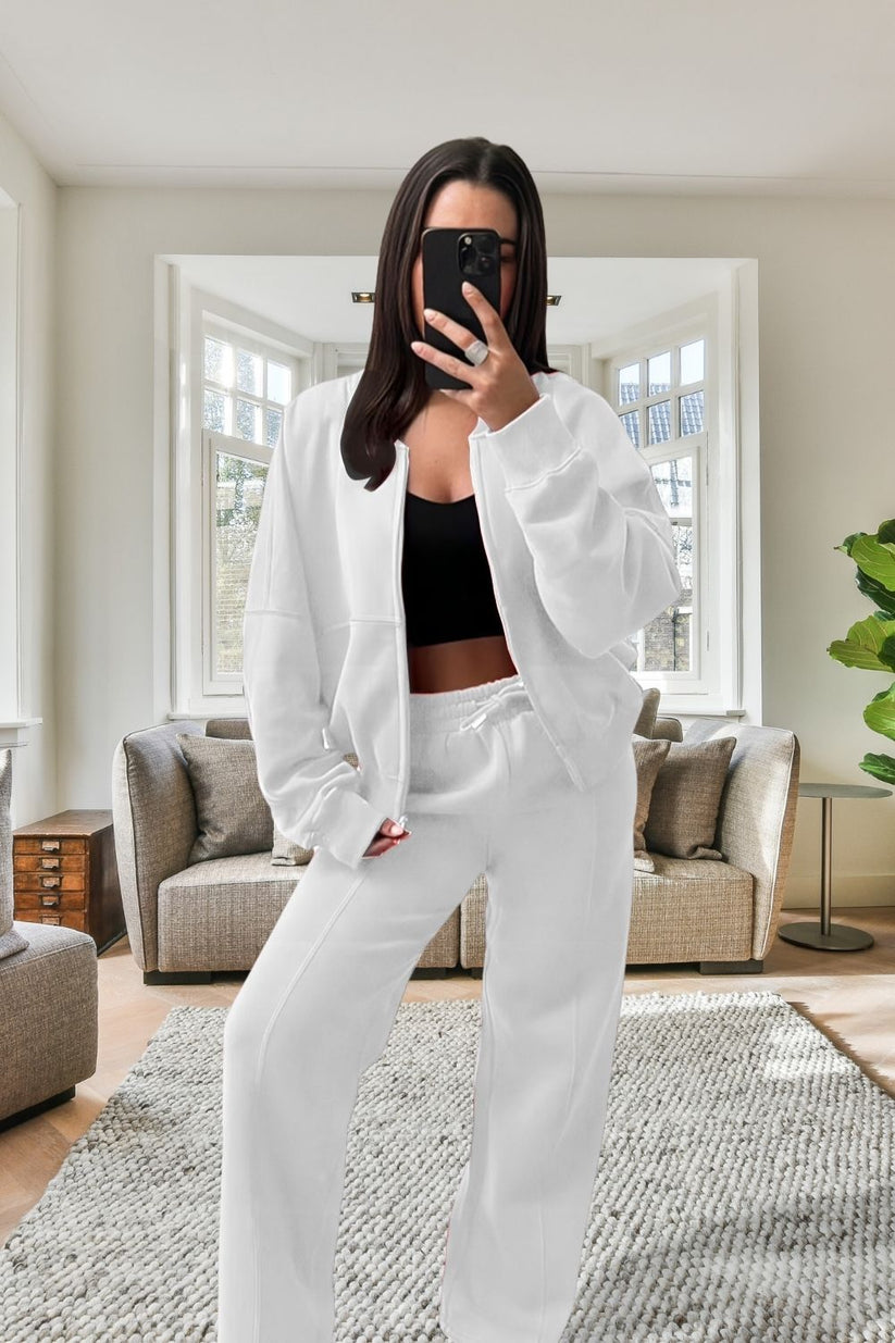 New Style Oversized Fleece Zipper & Wide Leg Tracksuit Bottoms