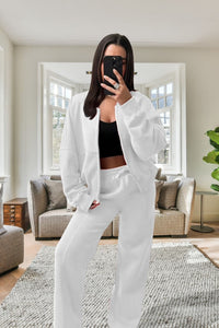 New Style Oversized Fleece Zipper & Wide Leg Tracksuit Bottoms