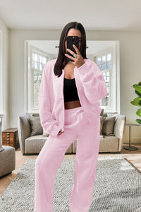 New Style Oversized Fleece Zipper & Wide Leg Tracksuit Bottoms