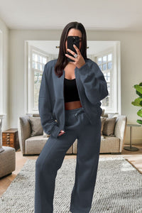 New Style Oversized Fleece Zipper & Wide Leg Tracksuit Bottoms