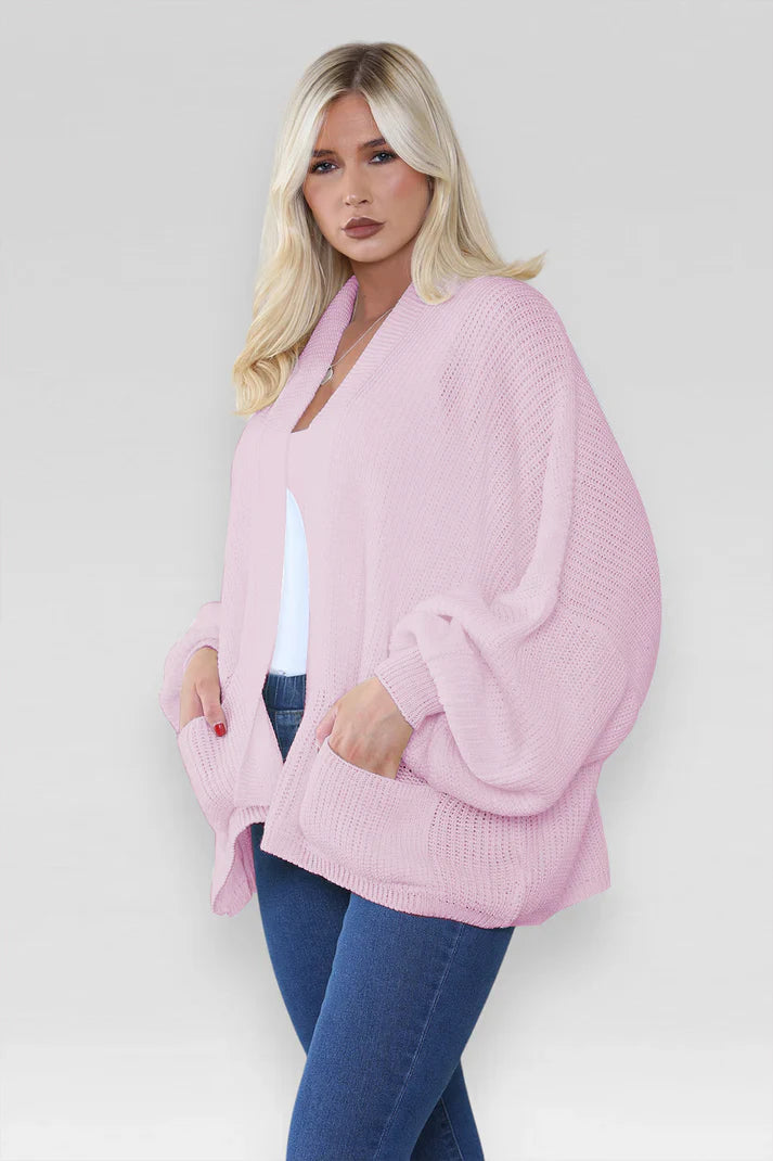 Oversized Cropped Short Balloon Pocket Chunky Knitted Cardigan