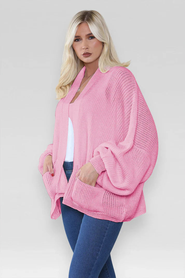 Oversized Cropped Short Balloon Pocket Chunky Knitted Cardigan