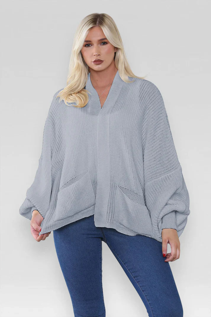 Oversized Cropped Short Balloon Pocket Chunky Knitted Cardigan