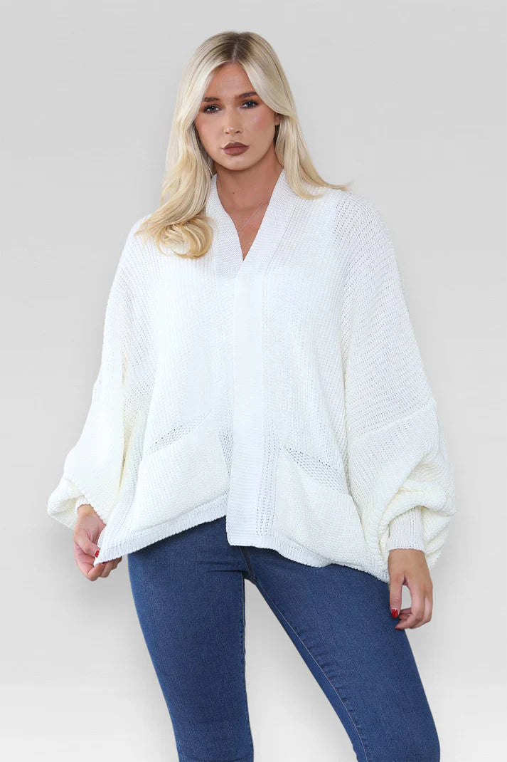 Oversized Cropped Short Balloon Pocket Chunky Knitted Cardigan