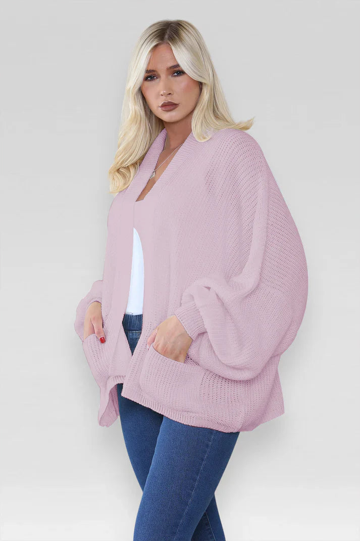Oversized Cropped Short Balloon Pocket Chunky Knitted Cardigan