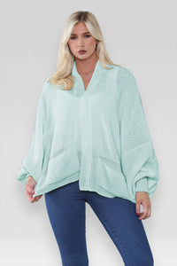 Oversized Cropped Short Balloon Pocket Chunky Knitted Cardigan