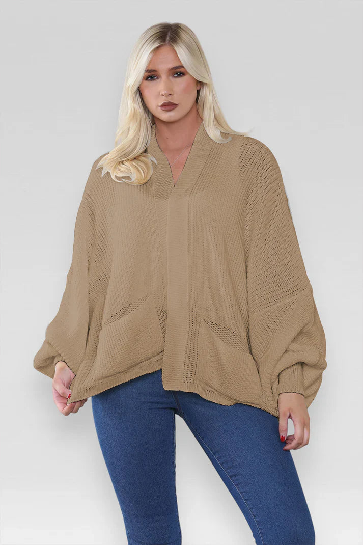 Oversized Cropped Short Balloon Pocket Chunky Knitted Cardigan
