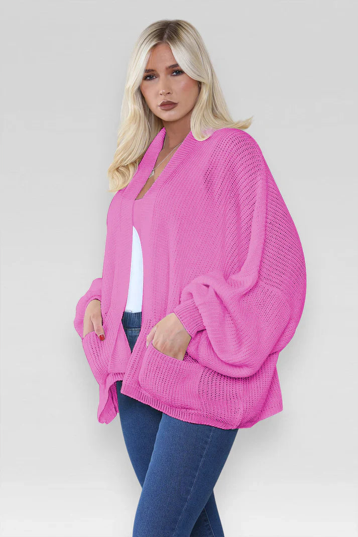 Oversized Cropped Short Balloon Pocket Chunky Knitted Cardigan