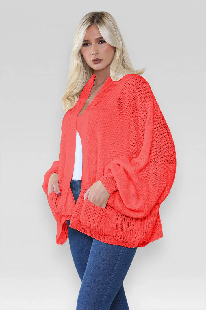 Oversized Cropped Short Balloon Pocket Chunky Knitted Cardigan