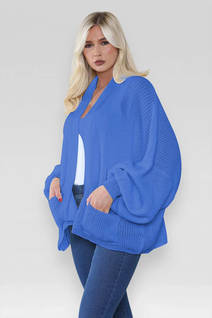 Oversized Cropped Short Balloon Pocket Chunky Knitted Cardigan