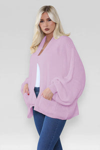 Oversized Cropped Short Balloon Pocket Chunky Knitted Cardigan