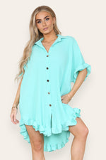 Load image into Gallery viewer, Oversized Italian Gold Button Pleated Frill Ruffle Dress Top
