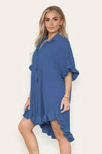 Load image into Gallery viewer, Oversized Italian Gold Button Pleated Frill Ruffle Dress Top

