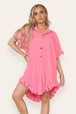 Load image into Gallery viewer, Oversized Italian Gold Button Pleated Frill Ruffle Dress Top

