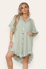 Load image into Gallery viewer, Oversized Italian Gold Button Pleated Frill Ruffle Dress Top
