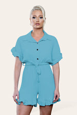 Load image into Gallery viewer, Pleated Ruffle Shirt Short Playsuit With Frill Hems
