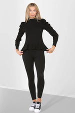 Load image into Gallery viewer, Frill Hem Peplum Ribbed Lounge Wear Set

