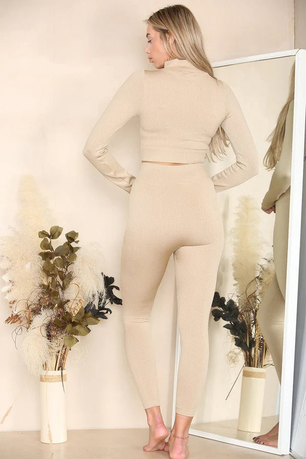 Ribbed Tracksuit Two Piece Set