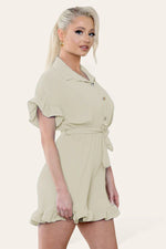 Load image into Gallery viewer, Pleated Ruffle Shirt Short Playsuit With Frill Hems
