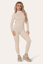 Load image into Gallery viewer, Ribbed High Neck Zipper Collar Jumpsuit Front Unitard Set

