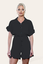 Load image into Gallery viewer, Pleated Ruffle Shirt Short Playsuit With Frill Hems
