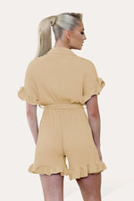 Load image into Gallery viewer, Pleated Ruffle Shirt Short Playsuit With Frill Hems
