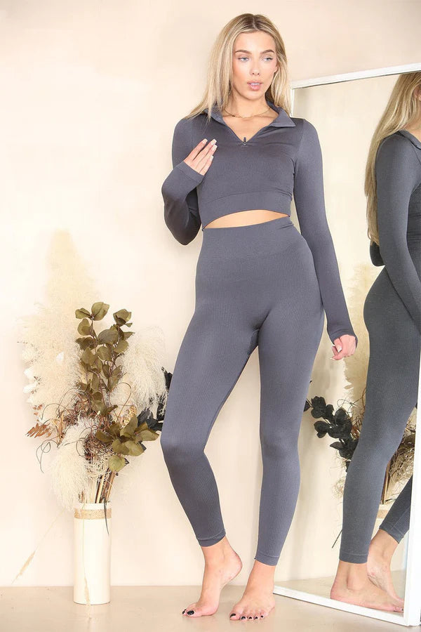 Ribbed Tracksuit Two Piece Set