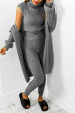 Load image into Gallery viewer, 3 Piece Set Roll Neck Chunky Knitted Ribbed Lounge Set

