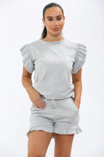 Load image into Gallery viewer, Frill Peplum Sleeve Top &amp; Short 2 Piece Set
