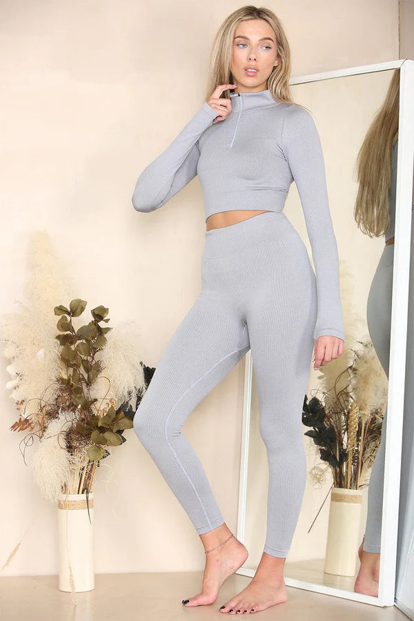 Ribbed Tracksuit Two Piece Set