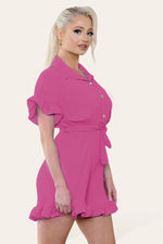 Load image into Gallery viewer, Pleated Ruffle Shirt Short Playsuit With Frill Hems
