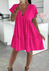 Ladies Italian V-Neck Smock Dress