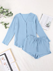 Blue Long Sleeve Top & Matching Shorts Set