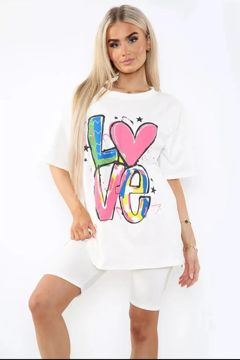 “Love” Cycling Short & T-Shirts Co-Ord Two Piece Side Slit Set