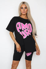Load image into Gallery viewer, “Amour” Cycling Short and T-Shirts Co-Ord Two Piece Side Slit Set
