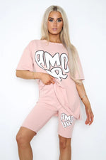 Load image into Gallery viewer, “Amour” Cycling Short and T-Shirts Co-Ord Two Piece Side Slit Set
