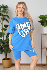 Load image into Gallery viewer, “Amour” Cycling Short and T-Shirts Co-Ord Two Piece Side Slit Set
