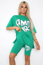 Load image into Gallery viewer, “Amour” Cycling Short and T-Shirts Co-Ord Two Piece Side Slit Set
