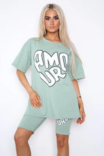 Load image into Gallery viewer, “Amour” Cycling Short and T-Shirts Co-Ord Two Piece Side Slit Set

