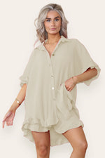 Load image into Gallery viewer, Oversized Pleated Frilled Ruffle Top &amp; Short Co-Ord Set
