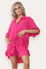 Load image into Gallery viewer, Oversized Pleated Frilled Ruffle Top &amp; Short Co-Ord Set
