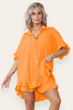 Load image into Gallery viewer, Oversized Pleated Frilled Ruffle Top &amp; Short Co-Ord Set

