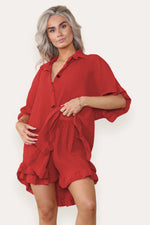 Load image into Gallery viewer, Oversized Pleated Frilled Ruffle Top &amp; Short Co-Ord Set
